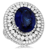EXTRA LARGE 11.70CT DIAMOND & AAA TANZANITE 14KT WHITE GOLD OVAL ENGAGEMENT RING