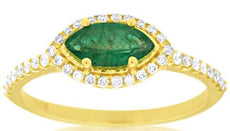 .79CT DIAMOND & AAA EMERALD 14KT YELLOW GOLD MARQUISE & ROUND SIDEWAYS HALO RING