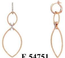 .22CT DIAMOND 14KT ROSE GOLD MARQUISE SHAPE DOUBLE LEAF X LOVE HANGING EARRINGS