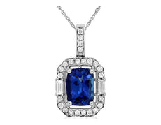 1.87CT DIAMOND & AAA TANZANITE 14KT WHITE GOLD 3D OCTAGON HALO FLOATING PENDANT
