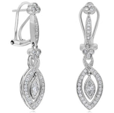 .71CT DIAMOND 14K WHITE GOLD MARQUISE & ROUND TEAR DROP CLIP ON HANGING EARRINGS