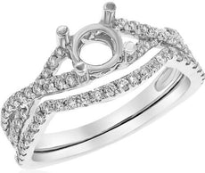 .55CT DIAMOND 18KT WHITE GOLD 3D 4 PRONG SEMI MOUNT ENGAGEMENT WEDDING RING SET