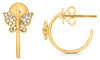 .09CT DIAMOND 14KT YELLOW GOLD 3D CLASSIC BUTTERFLY SEMI HOOP HANGING EARRINGS