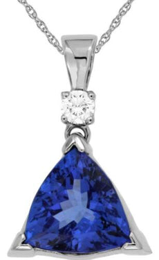 2.60CT DIAMOND & AAA TANZANITE 14K WHITE GOLD TRILLION & ROUND SOLITAIRE PENDANT