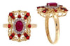 1.02CT DIAMOND & AAA RUBY 14KY YELLOW GOLD OVAL & ROUND FLOWER FILIGREE FUN RING