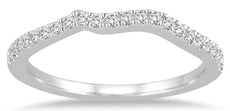 ESTATE .12CT DIAMOND 14KT WHITE GOLD 3D CLASSIC V SHAPE WEDDING ANNIVERSARY RING