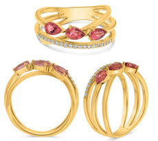 .78CT DIAMOND & AAA PINK TOURMALINE 14K YELLOW GOLD PEAR SHAPE & ROUND LOVE RING