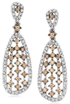 1.01CT WHITE & CHOCOLATE FANCY DIAMOND 14KT WHITE GOLD 3D MULTI ROW FUN EARRINGS