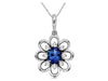 ESTATE .47CT DIAMOND & AAA TANZANITE 14KT WHITE GOLD 3D FLOWER FLOATING PENDANT