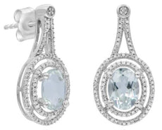 2.15CT DIAMOND & AAA GREEN AMETHYST 14KT WHITE GOLD DOUBLE HALO FLORAL EARRINGS