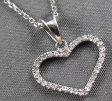 ESTATE .11CT DIAMOND 14KT WHITE GOLD 3D CLASSIC OPEN HEART LOVE FLOATING PENDANT
