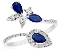 .59CT DIAMOND & AAA SAPPHIRE 14KT WHITE GOLD 3D MULTI SHAPE DOUBLE LEAF FUN RING