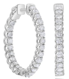 2.06CT DIAMOND 14KT WHITE GOLD 3D INSIDE OUT SHARED PRONG HOOP HANGING EARRINGS