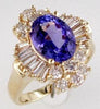 LARGE 4.02CT DIAMOND & AAA TANZANITE 14KT YELLOW GOLD OVAL ROUND & BAGUETTE RING