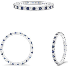 .60CT DIAMOND & AAA SAPPHIRE 14KT WHITE GOLD ROUND WEDDING BAND ANNIVERSARY RING
