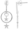 .17CT DIAMOND 14K WHITE GOLD 3D CIRCLE OF LIFE DOUBLE STAR FUN HANGING EARRINGS