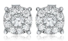 1.02CT DIAMOND 14KT WHITE GOLD 3D SOLITAIRE HALO FLOWER FILIGREE STUD EARRINGS
