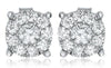1.02CT DIAMOND 14KT WHITE GOLD 3D SOLITAIRE HALO FLOWER FILIGREE STUD EARRINGS