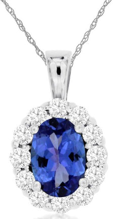 1.15CT DIAMOND & AAA TANZANITE 14KT WHITE GOLD 3D OVAL & ROUND FLOATING PENDANT
