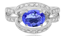 2.11CT DIAMOND & AAA TANZANITE 18KT WHITE GOLD OVAL & ROUND FRIENDSHIP LOVE RING