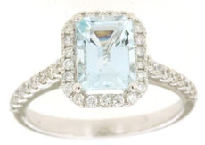 1.85CT DIAMOND & AAA AQUAMARINE 14KT WHITE GOLD EMERALD CUT & ROUND SQUARE RING