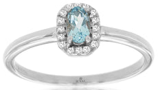 .21CT DIAMOND & AAA AQUAMARINE 14KT WHITE GOLD OVAL & ROUND HALO FRIENDSHIP RING