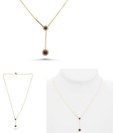 .57CT DIAMOND & AAA RUBY 14KT YELLOW GOLD ROUND DOUBLE FLOWER BAR LOVE NECKLACE