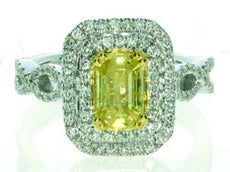 1.55CT WHITE & FANCY YELLOW DIAMOND 18KT 2 TONE GOLD DOUBLE HALO ENGAGEMENT RING