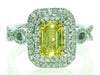 1.55CT WHITE & FANCY YELLOW DIAMOND 18KT 2 TONE GOLD DOUBLE HALO ENGAGEMENT RING