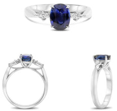2.17CT DIAMOND & AAA SAPPHIRE PLATINUM 3D OVAL & KITE 3 STONE ENGAGEMENT RING