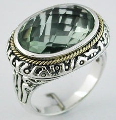 8.70CT DIAMOND GREEN AMETHYST 925 SILVER & 14KT YELLOW GOLD OVAL SOLITAIRE RING