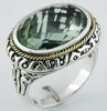 8.70CT DIAMOND GREEN AMETHYST 925 SILVER & 14KT YELLOW GOLD OVAL SOLITAIRE RING