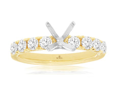 .90CT DIAMOND 14K 2 TONE GOLD CLASSIC 9 STONE 4 PRONG SEMI MOUNT ENGAGEMENT RING