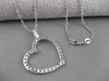 ANTIQUE .65CTW DIAMOND HANGING OPEN HEART 14K WHITE GOLD PENDANT + CHAIN #13026