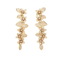 LARGE 3.41CT DIAMOND 18K YELLOW GOLD 3D MULTI FLOWER MULTI LEAF HANGING EARRINGS
