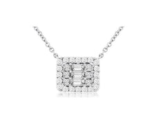 .39CT DIAMOND 14KT WHITE GOLD ROUND & BAGUETTE CLUSTER SQUARE HALO FUN NECKLACE