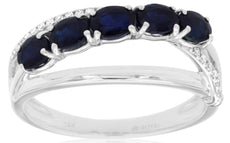 1.26CT DIAMOND & AAA SAPPHIRE 14KT WHITE GOLD OVAL & ROUND CRISS CROSS LOVE RING