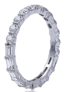 1.48CT DIAMOND 18KT WHITE GOLD 3D ROUND & EMERALD CUT ETERNITY ANNIVERSARY RING
