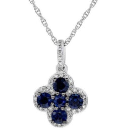 .26CT DIAMOND & AAA SAPPHIRE 14KT WHITE GOLD FLOWER SQUARE FUN FLOATING PENDANT
