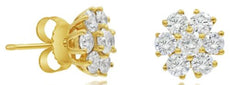 ESTATE 1.0CT DIAMOND 14KT YELLOW GOLD 3D ROUND CLASSIC FLOWER STUD EARRINGS