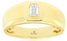 .33CT DIAMOND 14KT YELLOW GOLD 3D EMERALD CUT CLASSIC SOLITAIRE BEZELS MENS RING