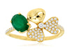 .92CT DIAMOND & AAA EMERALD 14KT YELLOW GOLD OVAL & ROUND 3 LEAF CLOVER FUN RING