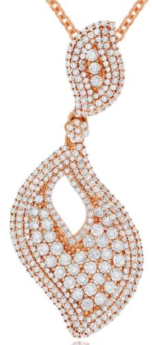 1.45CT DIAMOND 14K ROSE GOLD 3D CLASSIC DOUBLE LEAF FLORAL LOVE FLOATING PENDANT