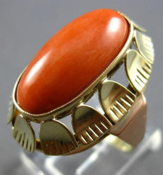 ANTIQUE LARGE AAA CORAL 14KT YELLOW & ROSE GOLD HANDCRAFTED FLORAL RING #28031