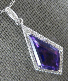 2.24CT DIAMOND & AAA AMETHYST 14KT WHITE GOLD 3D GEOMETRICAL TEAR DROP PENDANT