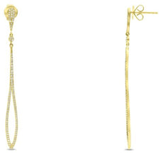 .45CT DIAMOND 14K YELLOW GOLD 3D ROUND ELONGATED TEAR DROP FUN HANGING EARRINGS