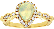 .95CT DIAMOND & AAA OPAL 14KT YELLOW GOLD OVAL & ROUND FILIGREE FRIENDSHIP RING
