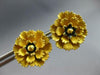 ANTIQUE 18KT YELLOW GOLD BLACK ENAMEL 3D HANDCRAFTED FLOWER STUD EARRINGS