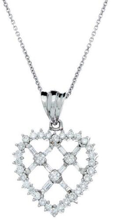 1.5CT DIAMOND 18KT WHITE GOLD 3D ROUND & BAGUETTE HEART LOVE FLOATING PENDANT