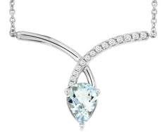 1.04CT DIAMOND & AAA AQUAMARINE 14KT WHITE GOLD PEAR SHAPE & ROUND LOVE NECKLACE
